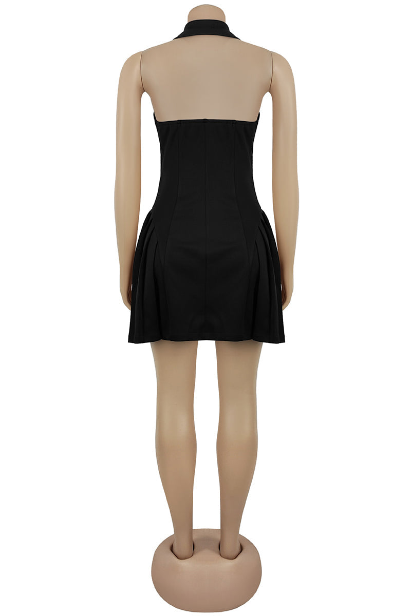 Button Front Sleeveless V-Neck Casual Dress