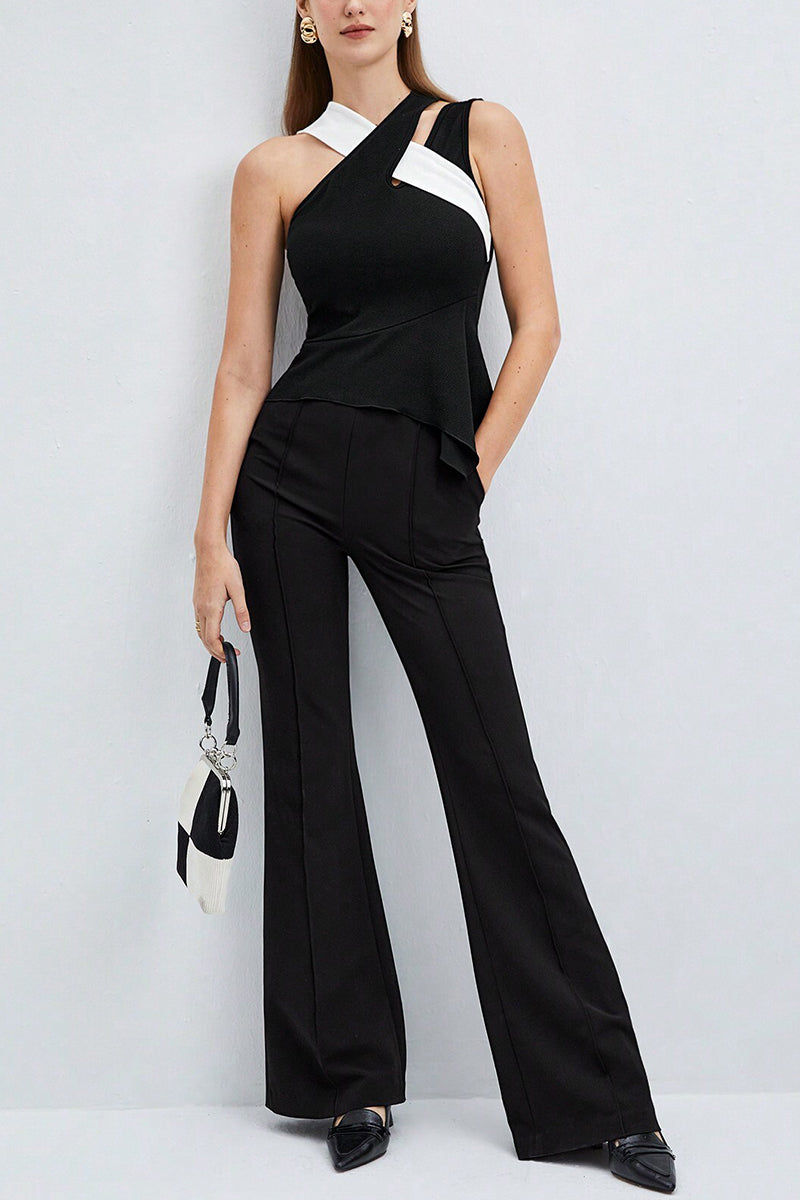 Asymmetric Contrast Sleeveless Top