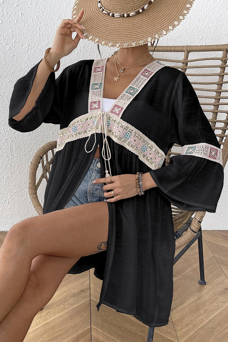 Bohemian Tie-Waist Kimono Cover-Up