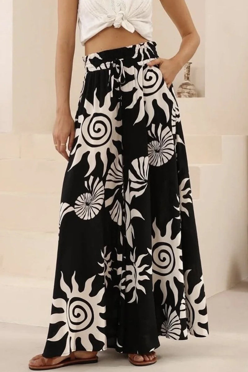 Abstract Print Wide-Leg Casual Pants