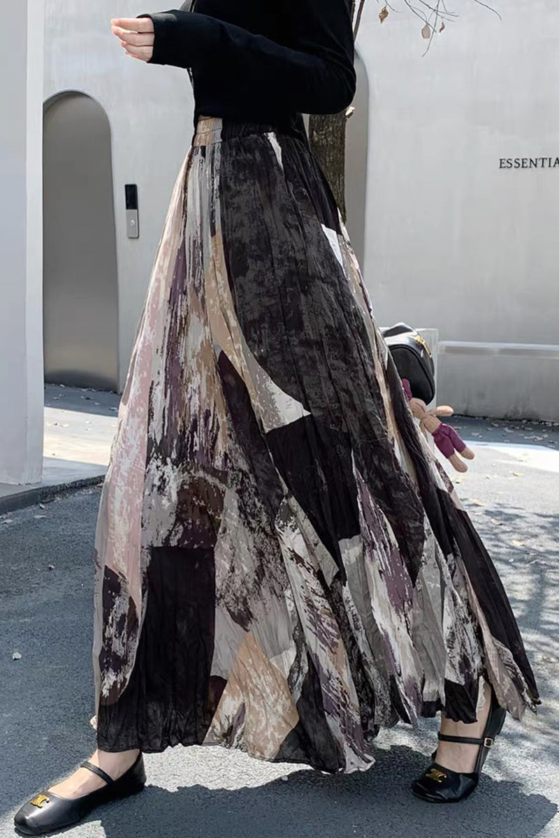 Artistic Print Maxi Skirt