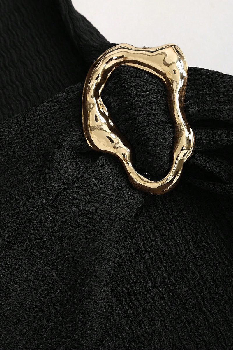 Belted High Neck Bell Sleeve Dress