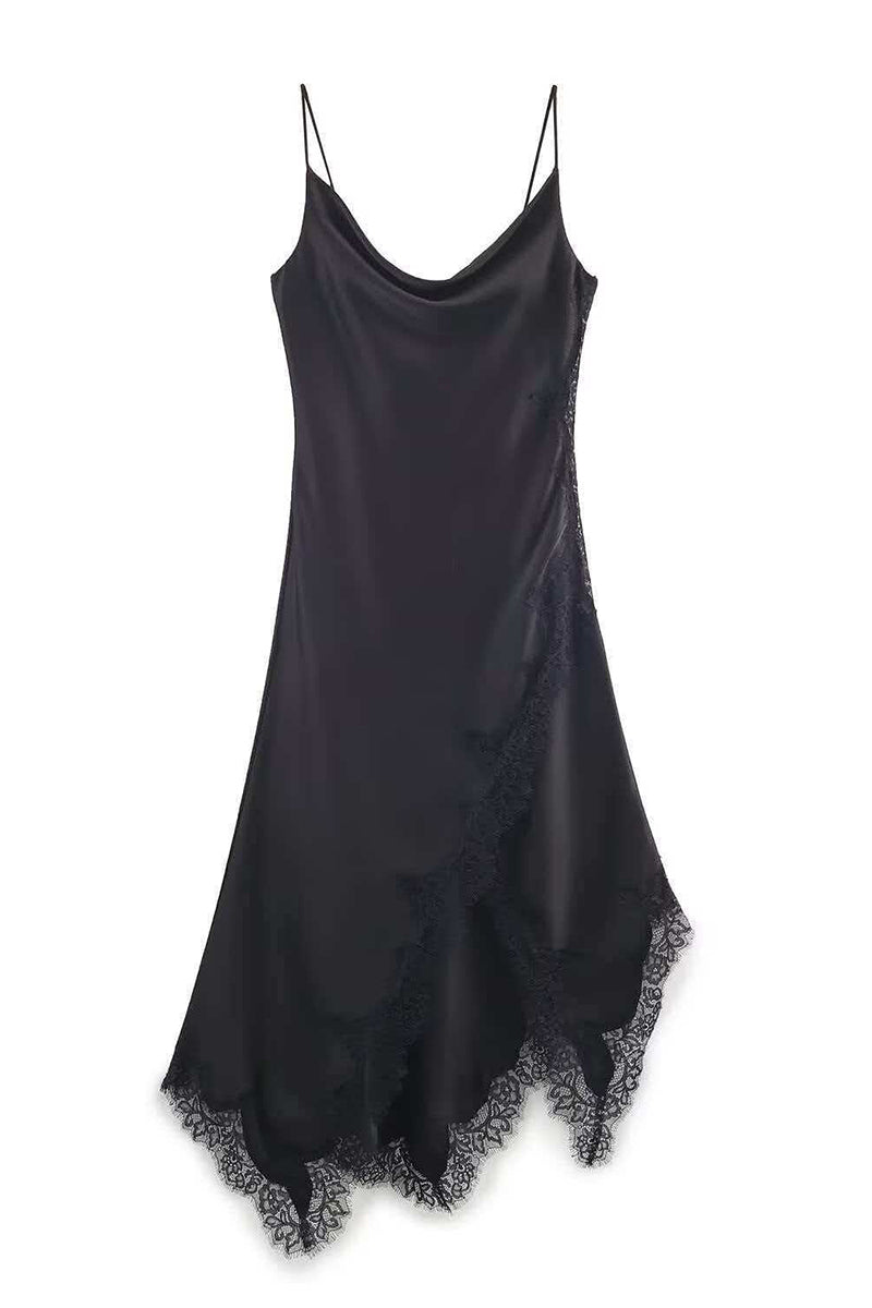 Asymmetrical Lace Hem Casual Dress