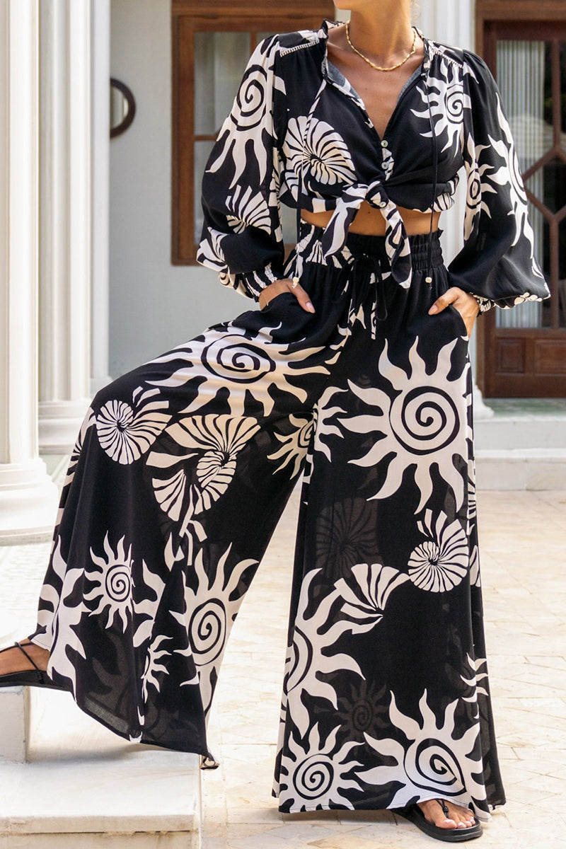 Abstract Print Wide-Leg Casual Pants