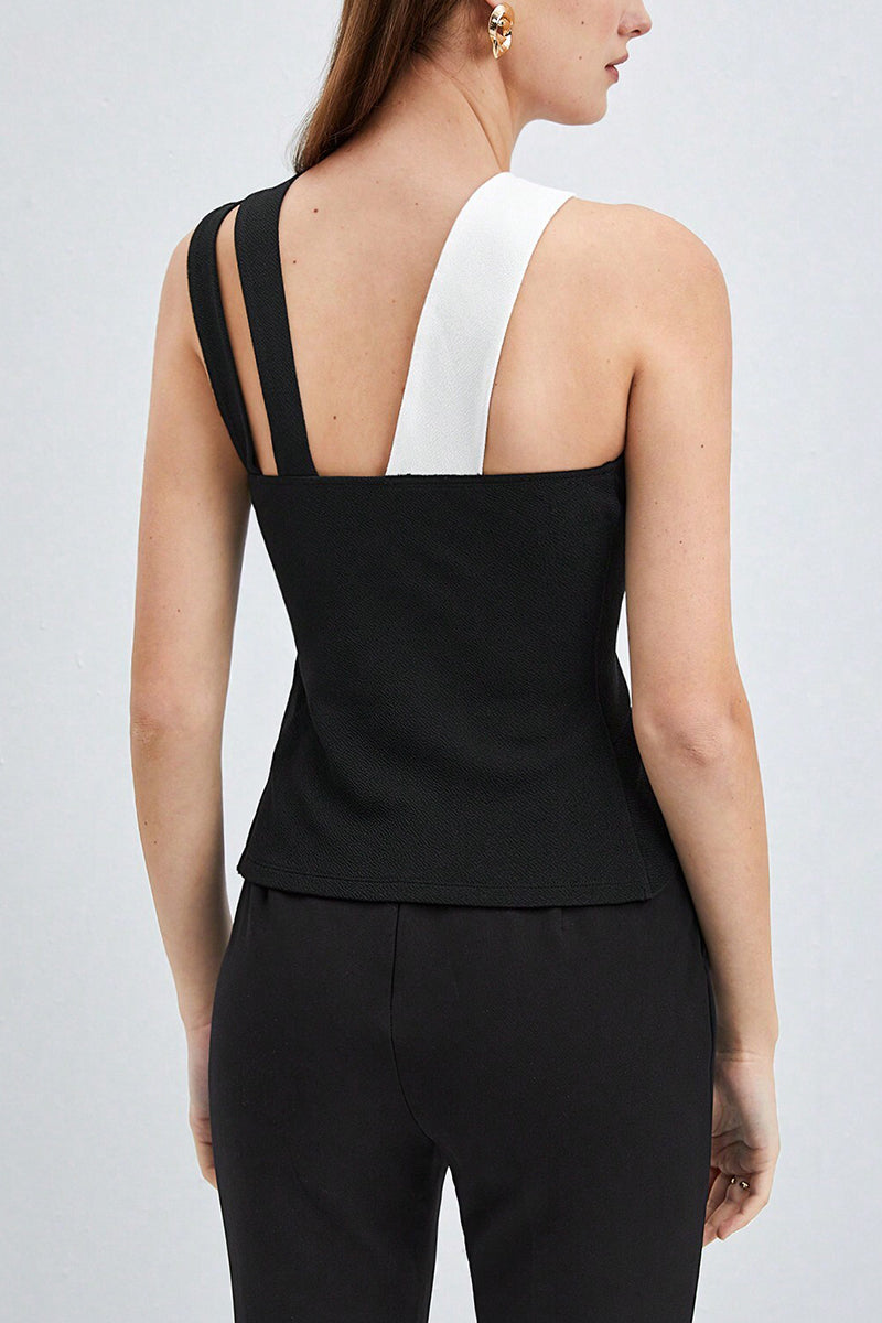 Asymmetric Contrast Sleeveless Top