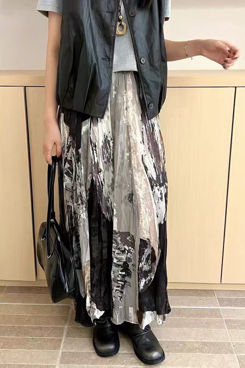 Artistic Print Maxi Skirt