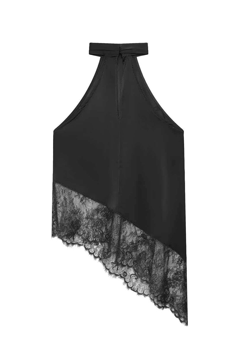Asymmetric Lace Halter Neck Top
