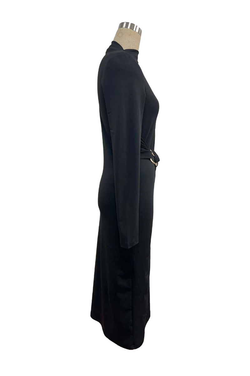 Asymmetrical High-Neck Long Sleeve Dress