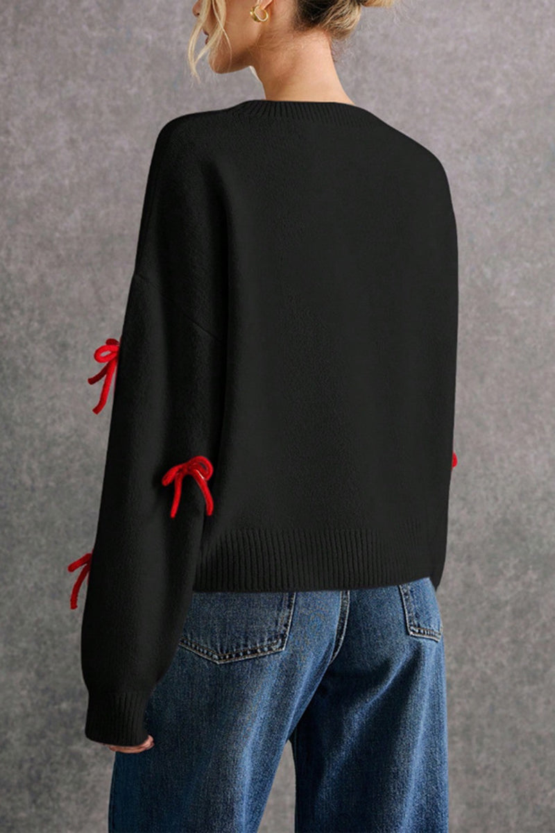 Bow Accent Casual Knit Sweater