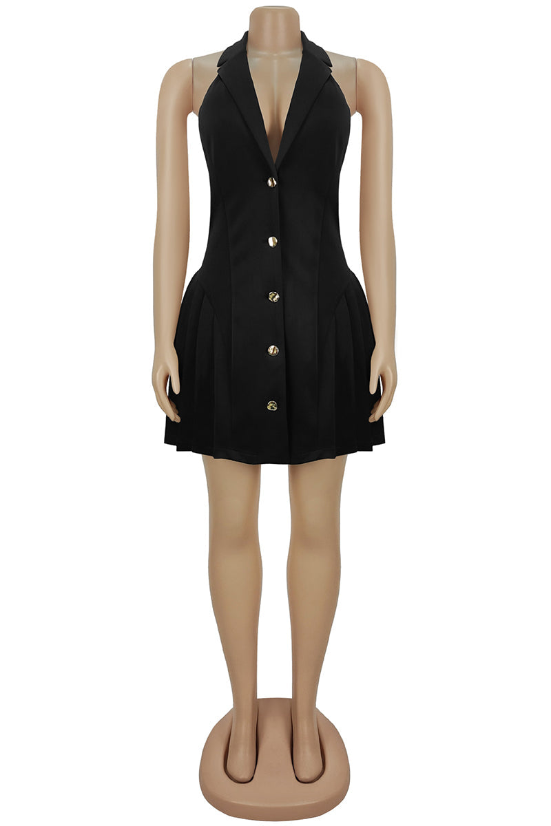 Button Front Sleeveless V-Neck Casual Dress