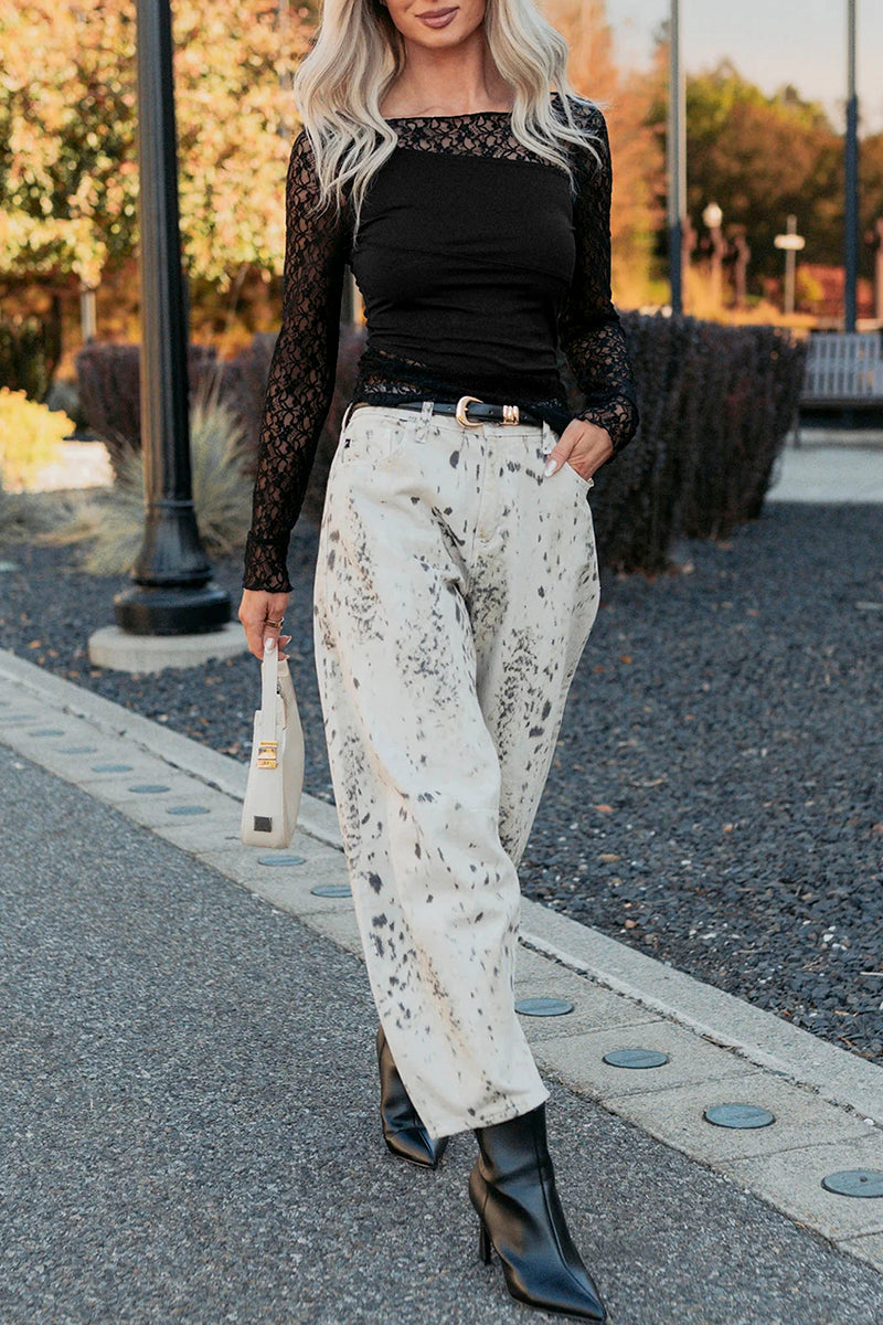 Asymmetric Sheer Floral Lace Patchwork Top