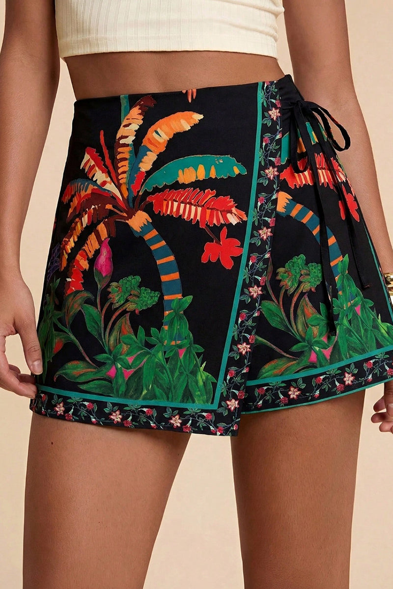 Animal Print Wrap Design Casual Shorts