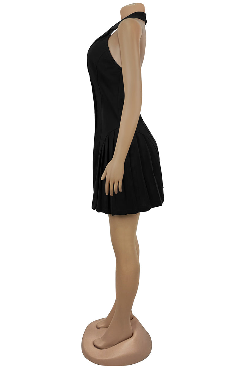 Button Front Sleeveless V-Neck Casual Dress
