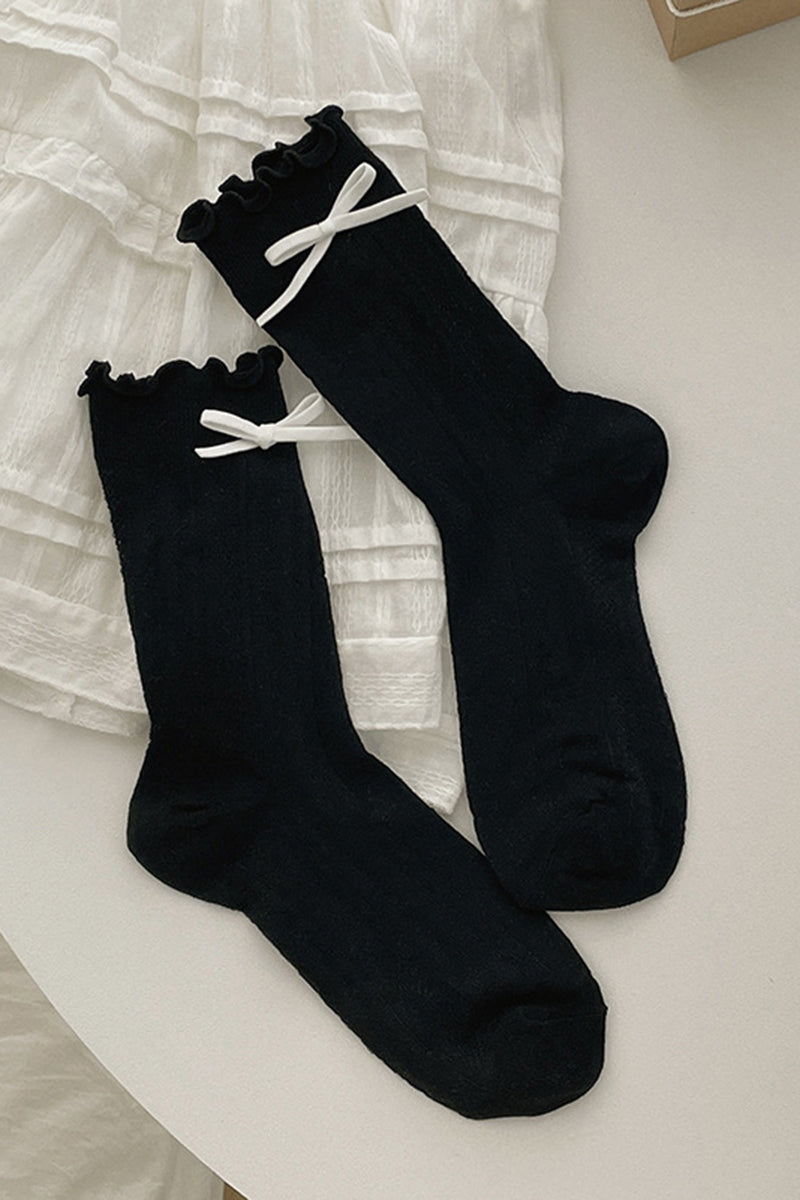 Bow Accent Ruffled Knee-High Socks