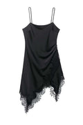 Asymmetric Lace Trim Spaghetti Strap Dress
