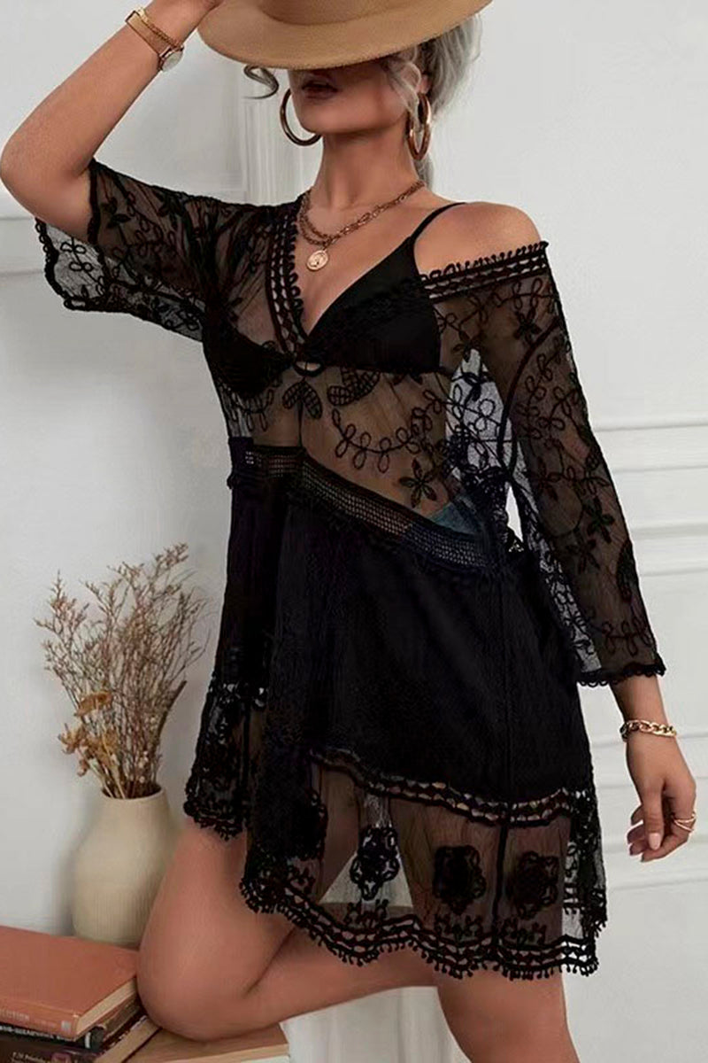 Boho Floral Crochet Cover-Up Dress