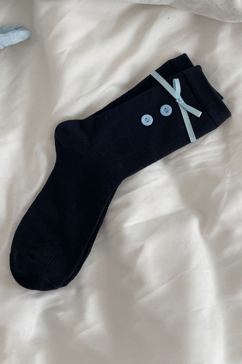 Button Bow Decorated Socks