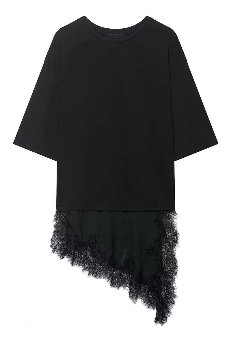 Asymmetrical Lace Hem T-Shirt