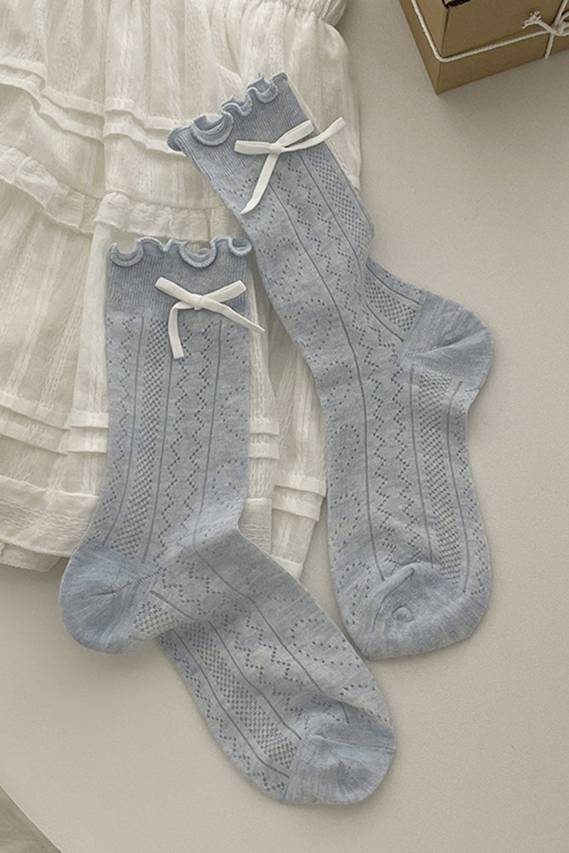 Bow Accent Ruffled Knee-High Socks
