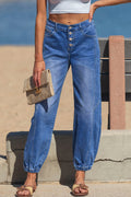 Button Front Tapered Jeans