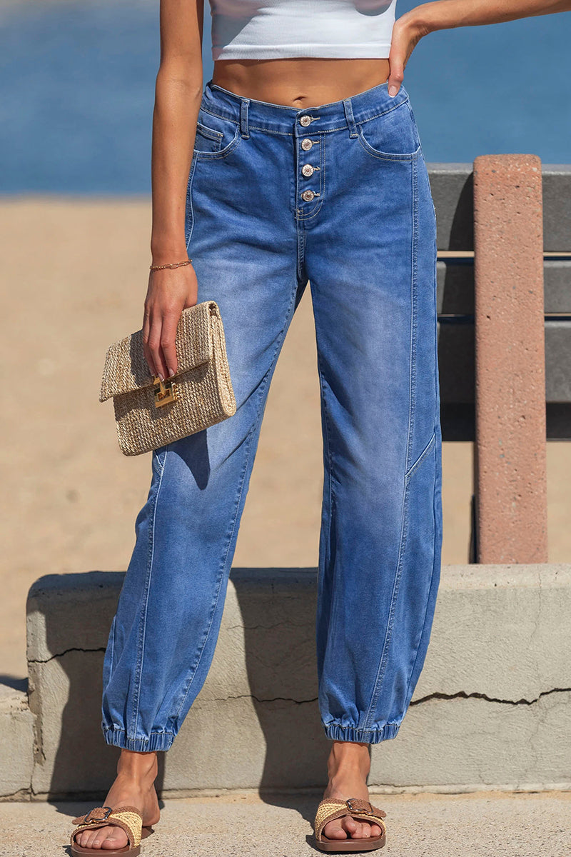 Button Front Tapered Jeans