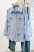 Bow-Embellished Button-Up Blouse