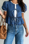 Bow Tie Peplum Denim Jacket