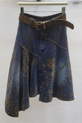 Asymmetric Patterned Vintage Denim Skirt
