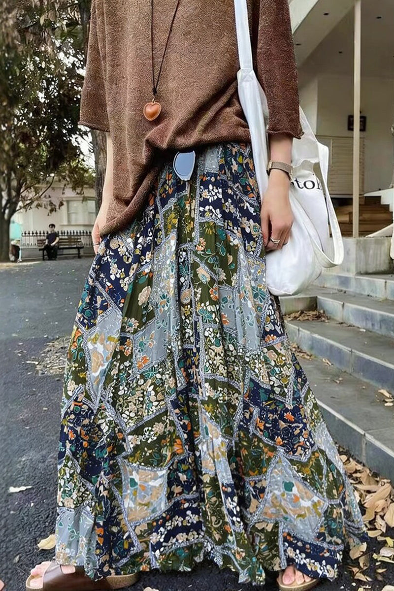 Bohemian Print Midi Skirt