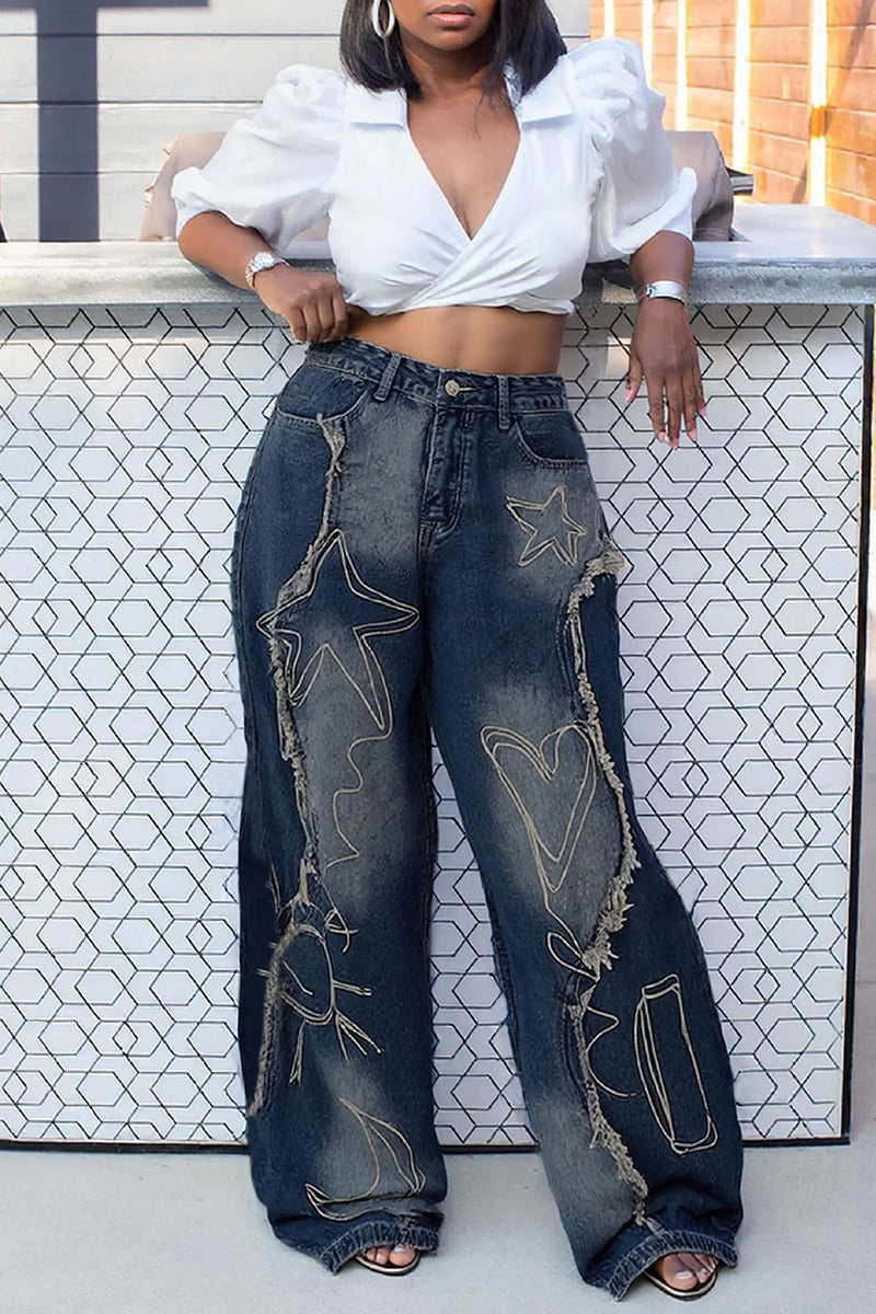 Artistic Stitch Barrel Jeans