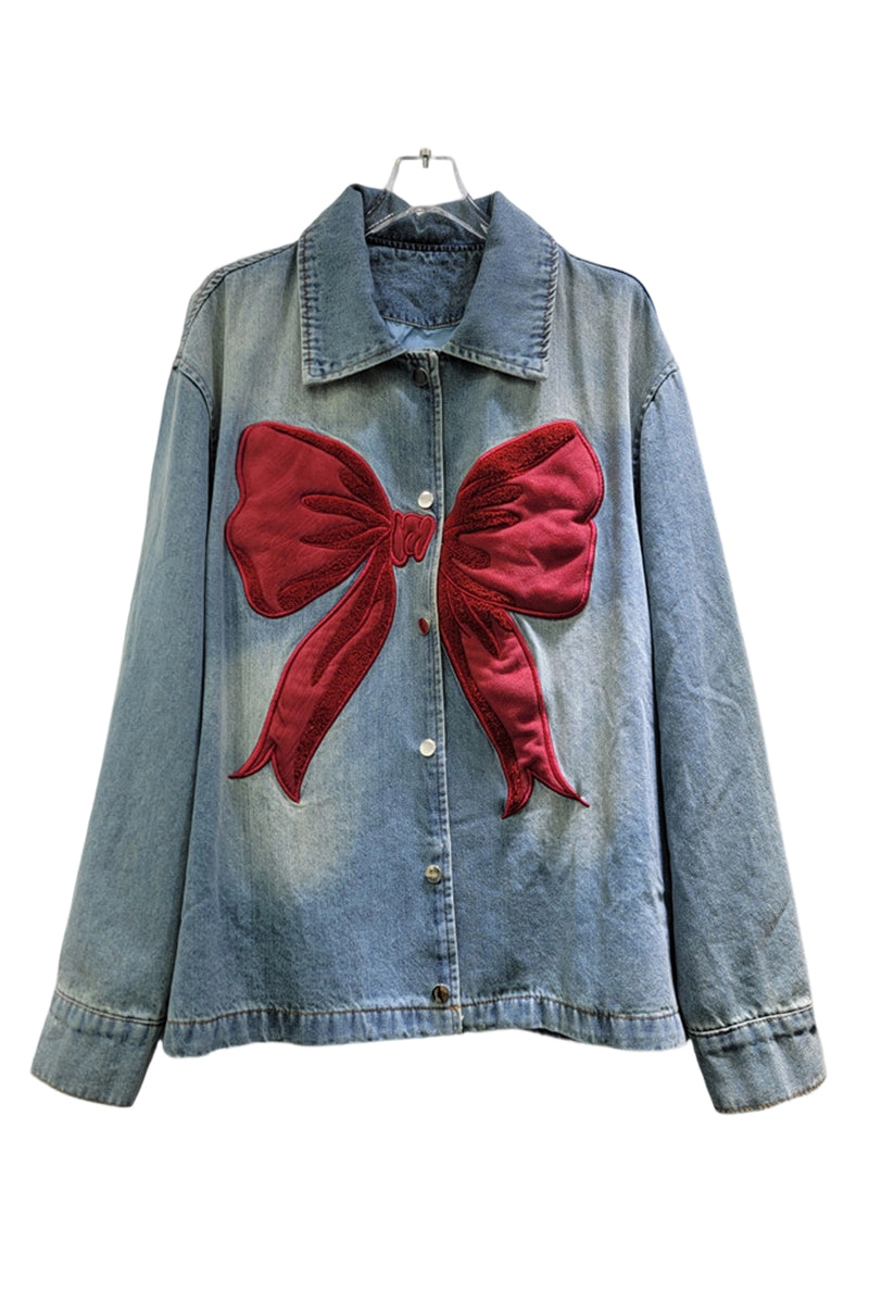 Bow Appliqué Denim Jacket