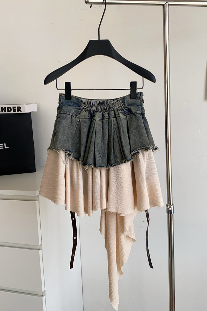 Asymmetric Fringe Mini Skirt with Straps