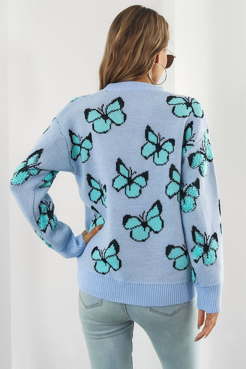 Butterfly Pattern Relaxed Fit Sweater