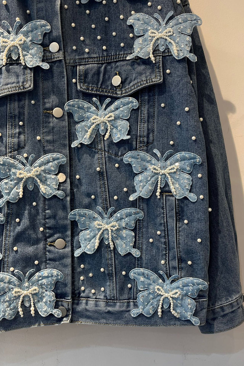 Butterfly Embellished Denim Jacket