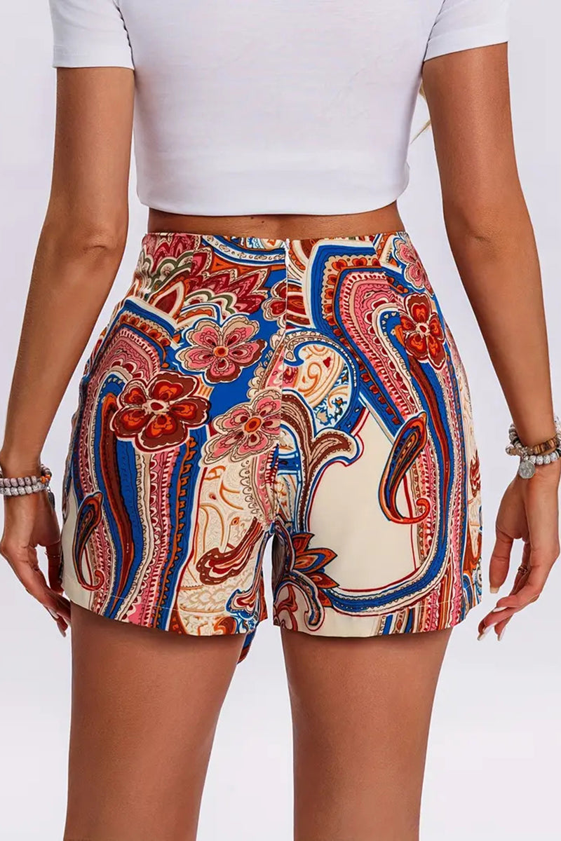 Boho Print Tie Waist Casual Shorts