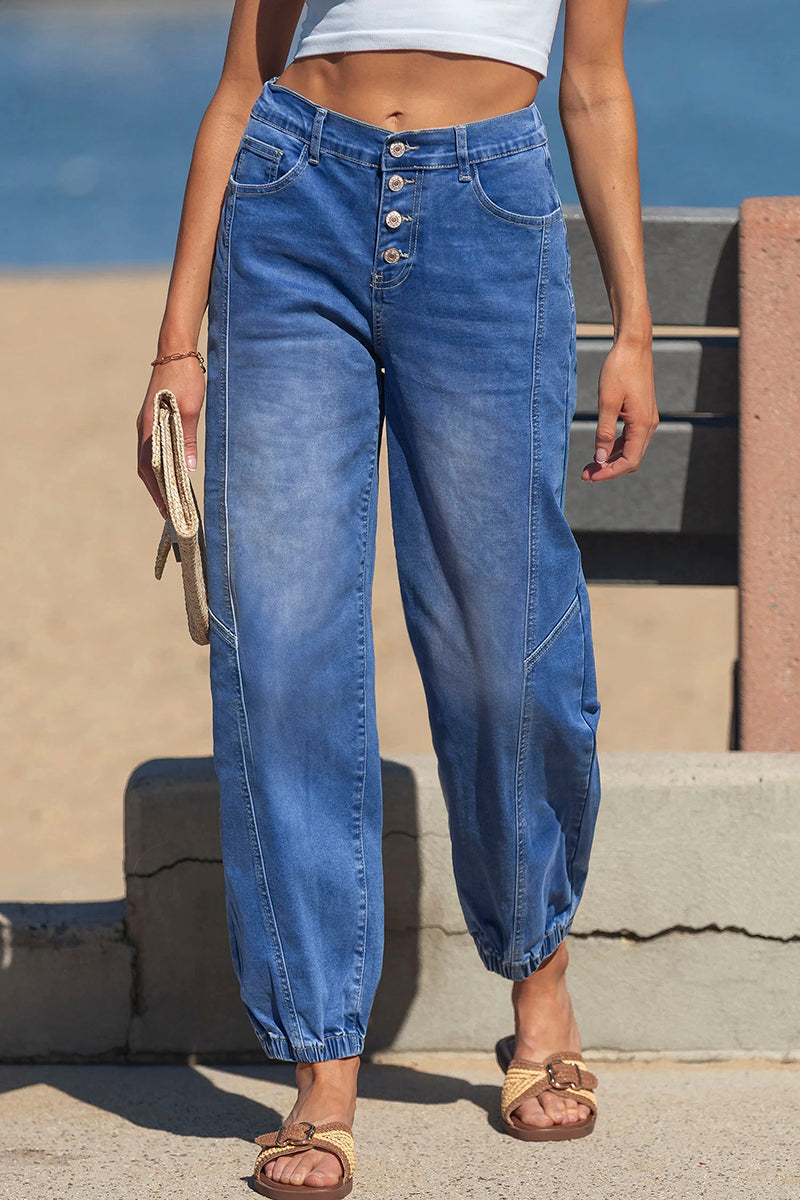Button Front Tapered Jeans