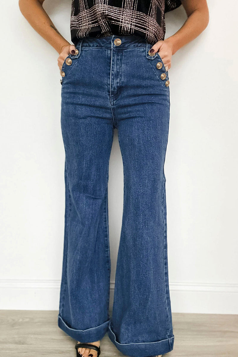 Button Detail Flare Jeans