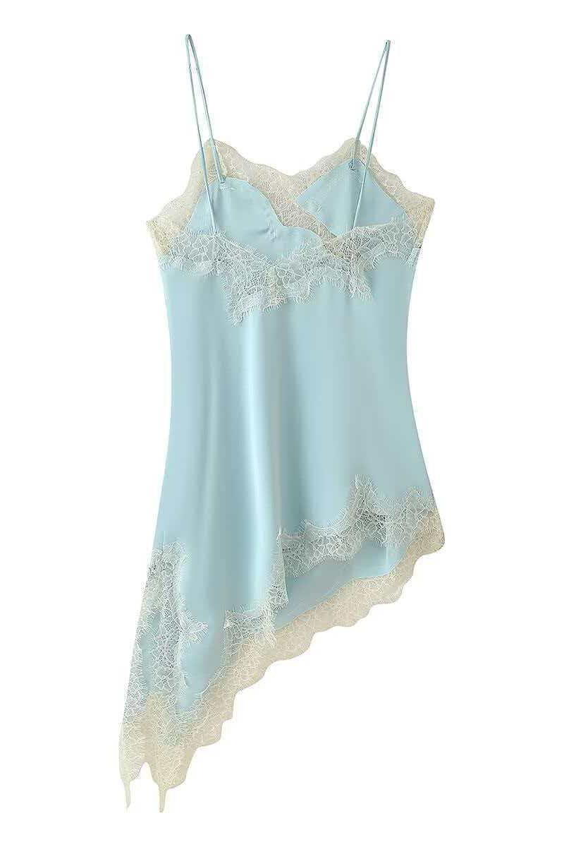 Asymmetrical Lace Hem Stylish Slip Dress