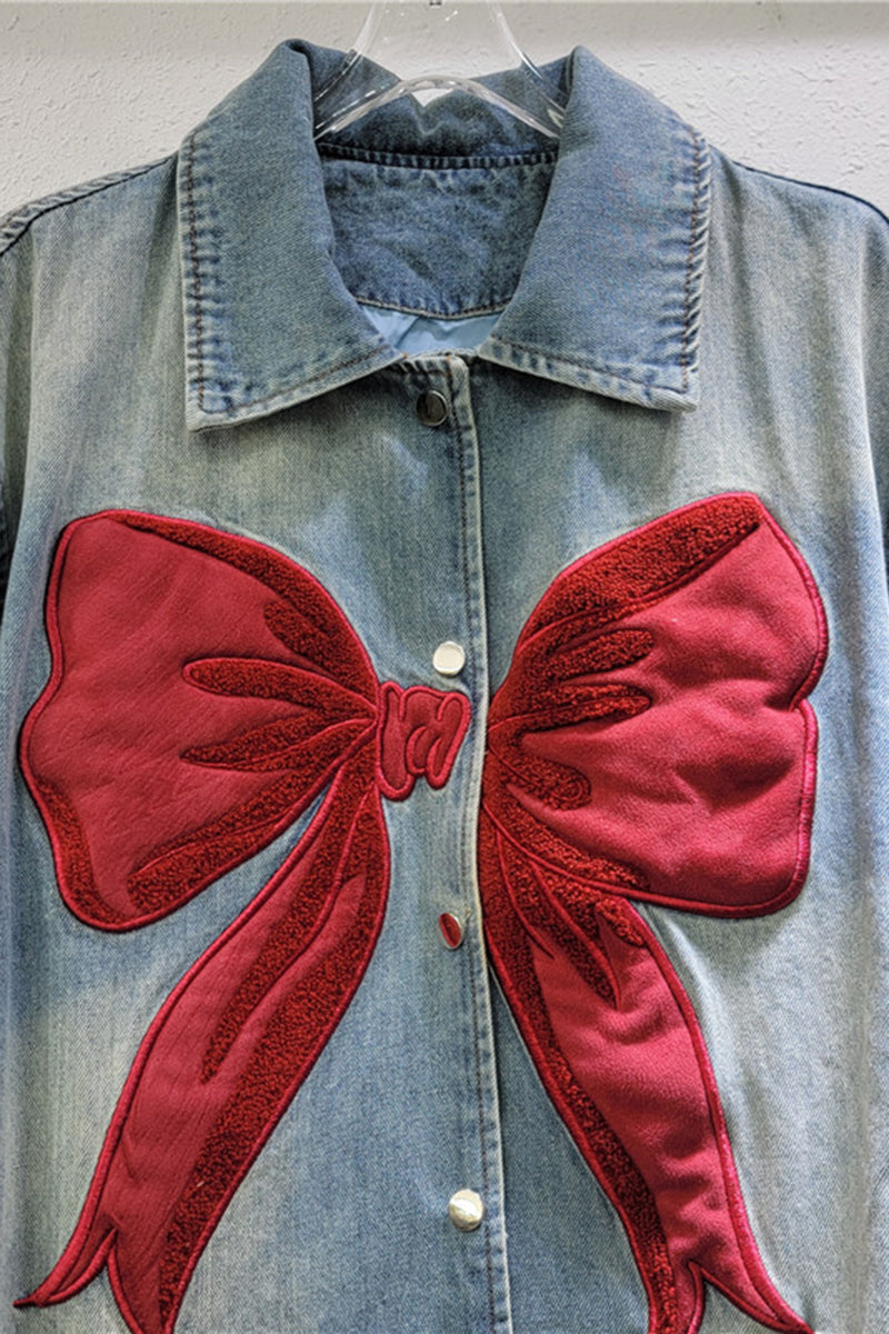 Bow Appliqué Denim Jacket