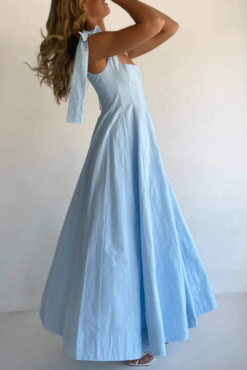 Bow Tie Strap Sleeveless Maxi Dress