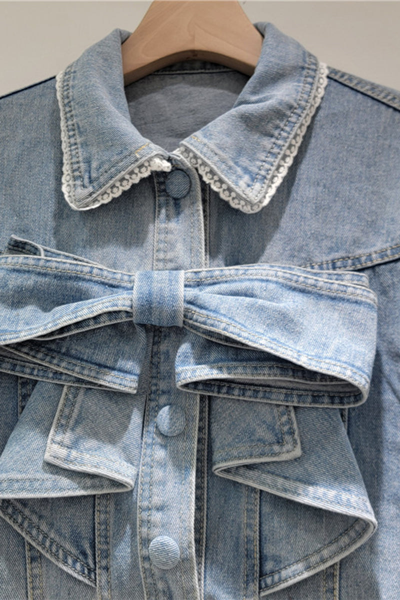Bow-Embellished Denim Jacket