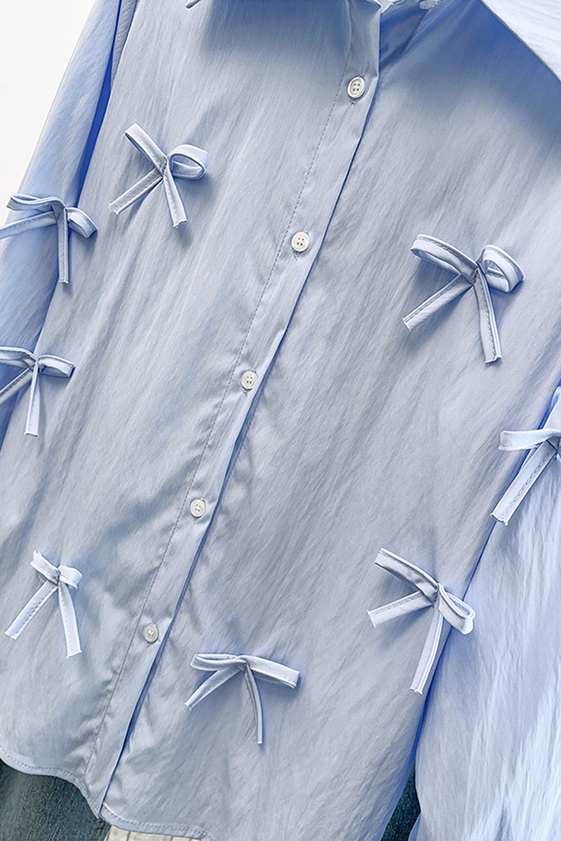 Bow-Embellished Button-Up Blouse