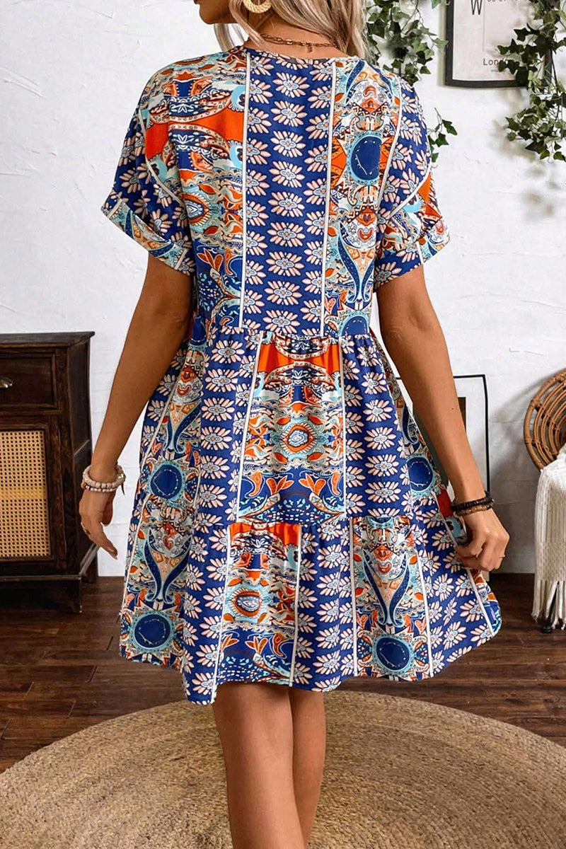 Boho Floral Print V-Neck Casual Dress