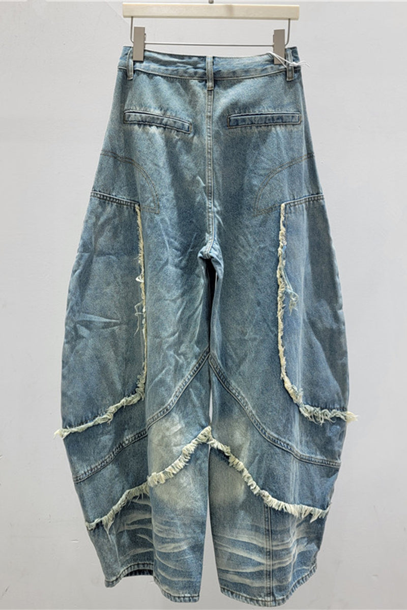 Barrel Jeans with Distressed Details