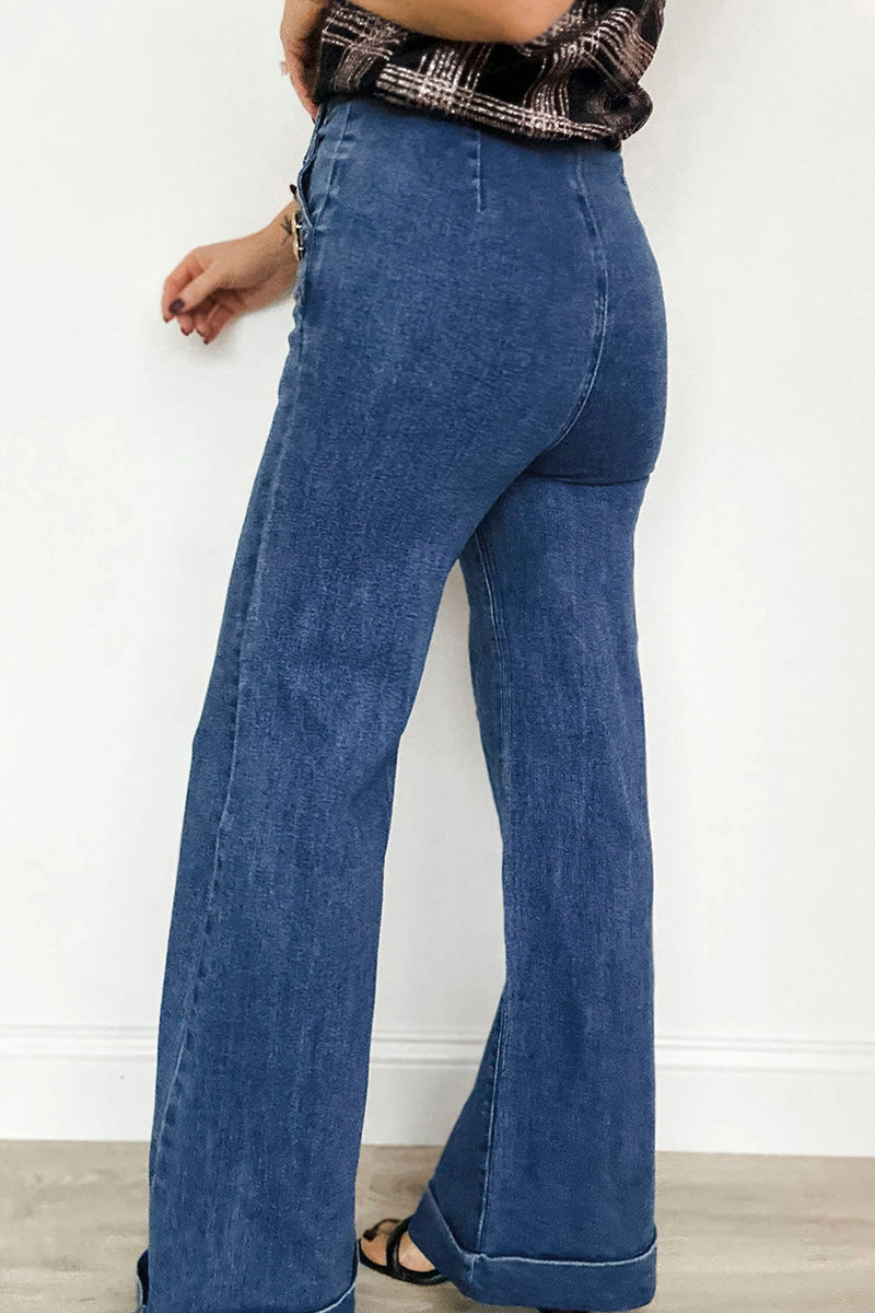 Button Detail Flare Jeans