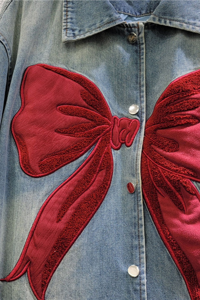 Bow Appliqué Denim Jacket
