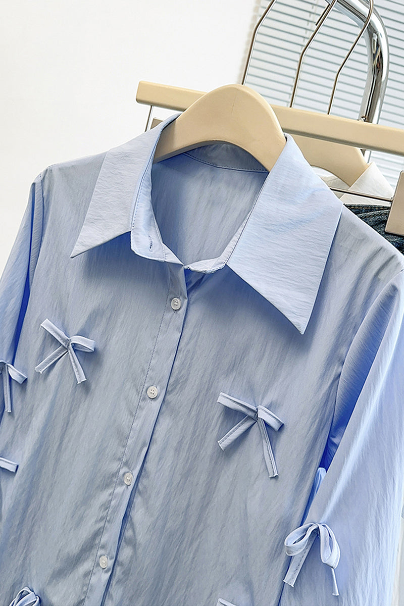 Bow-Embellished Button-Up Blouse
