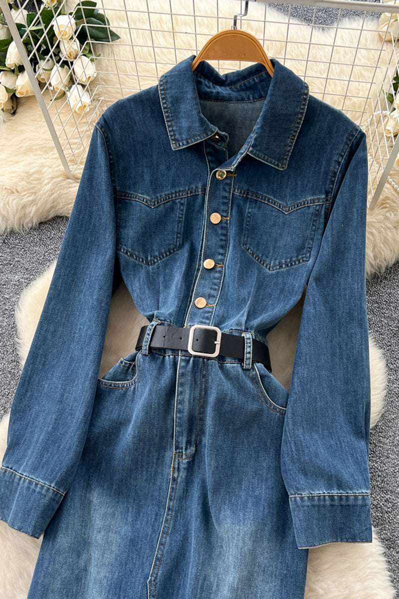 Belted Denim Button-Up Dress