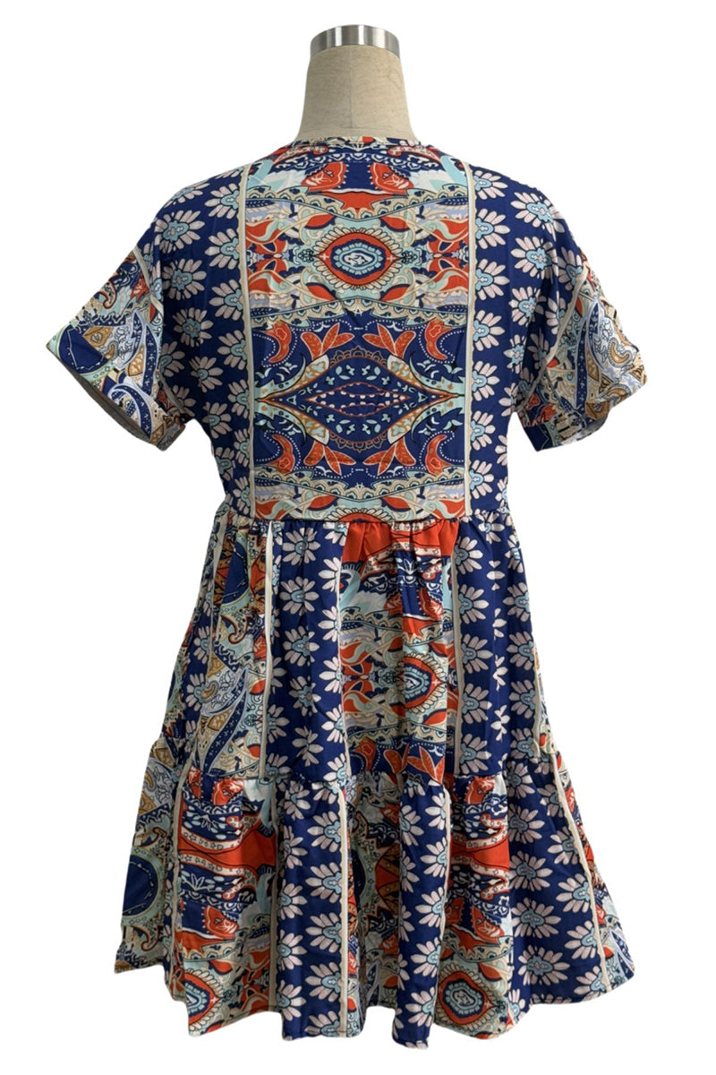 Boho Floral Print V-Neck Casual Dress