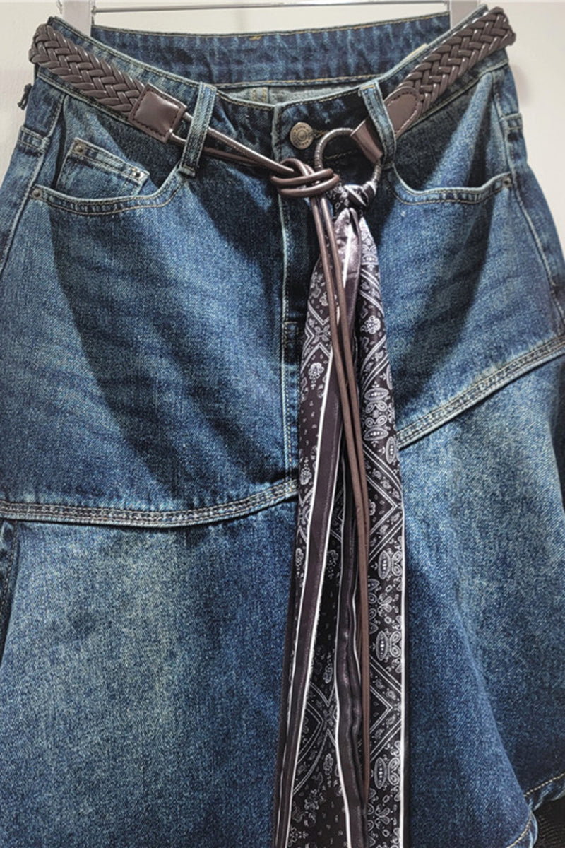 Asymmetric Denim Lace Skirt
